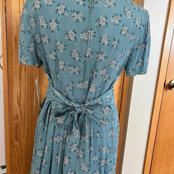 Karin Stevens, women's size 12, Petite* teal floral dress, rayon - Picture 11 of 12
